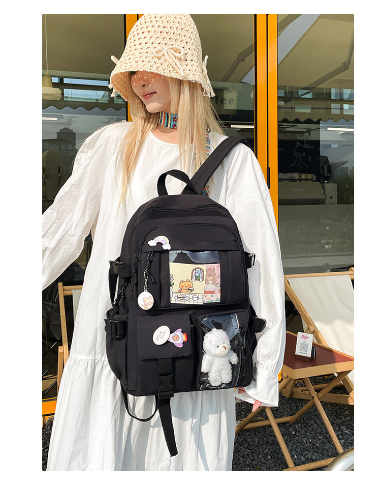 Korean Style Fresh and Cute Junior High School Backpack Women's Large Capacity Casual Schoolbag for Primary School Students Lightweight Storage Campus Backpack