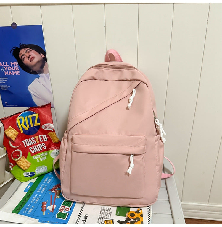 New Large Capacity Primary School Junior High School Students' Casual Schoolbag Japanese Style Fashion Simple Solid Color Travel Backpack