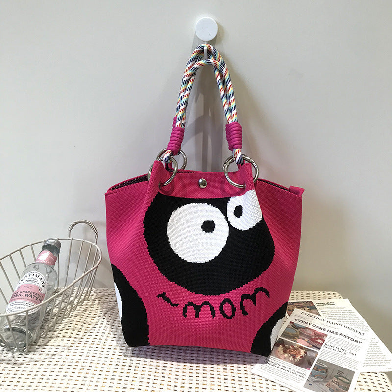 Handbag Women's New Fashion Cute Cartoon Animal Large Capacity Portable Storage Bag Commuter Shoulder Bag Woven Bag