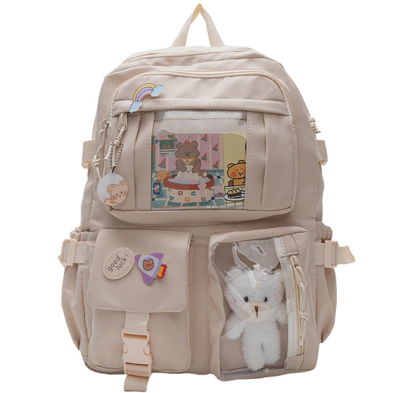 Korean Style Fresh and Cute Junior High School Backpack Women's Large Capacity Casual Schoolbag for Primary School Students Lightweight Storage Campus Backpack