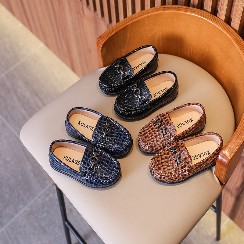British Style Children's Leather Shoes Retro Korean Style Boys Single Shoes Slip-on Loafers Children's Pea Shoes Autumn 2024