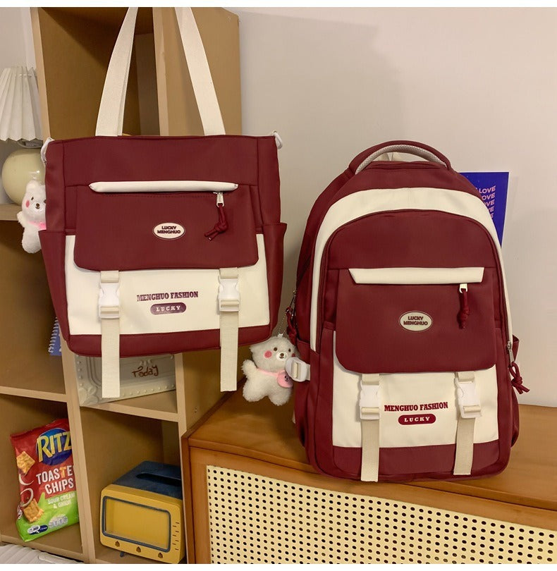 Korean Style Contrast Color Cute Backpack Female College Student Campus Style Schoolbag Japanese Style Junior High School Senior high school Large Capacity Backpack