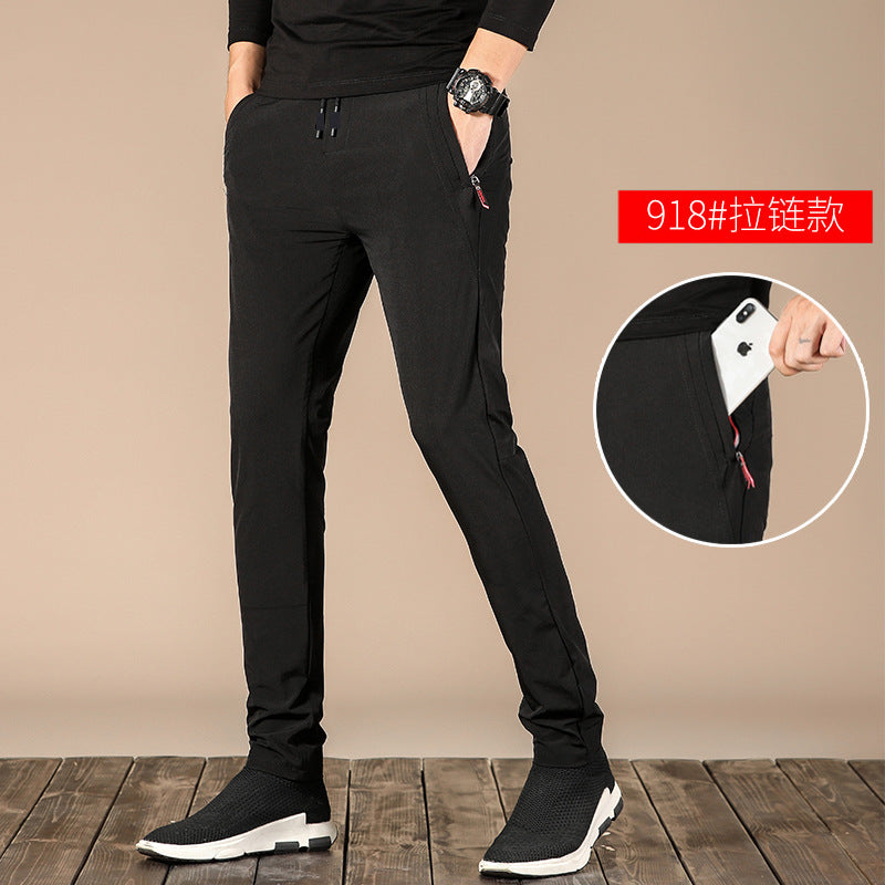 Stretch casual pants men's youth thin pants men's Korean fashion zipper ice silk pants quick-drying pants wholesale