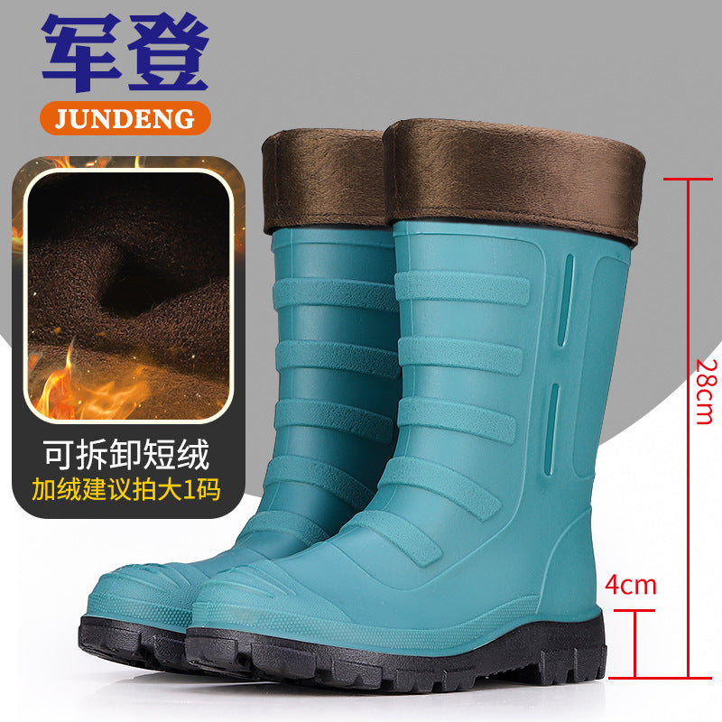Mid-Calf Fashionable Rain Boots for Men, Thickened and Wear-Resistant Outdoor Waterproof Boots for Fishing, Non-Slip Water Shoes and Velvet Rain Boots