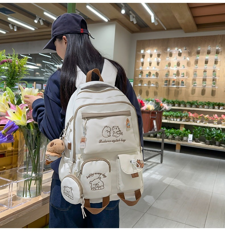 Ins Style School Bag for Girls, Versatile Color-Blocking Large-Capacity Backpack for Middle School and High School Students, Campus Style