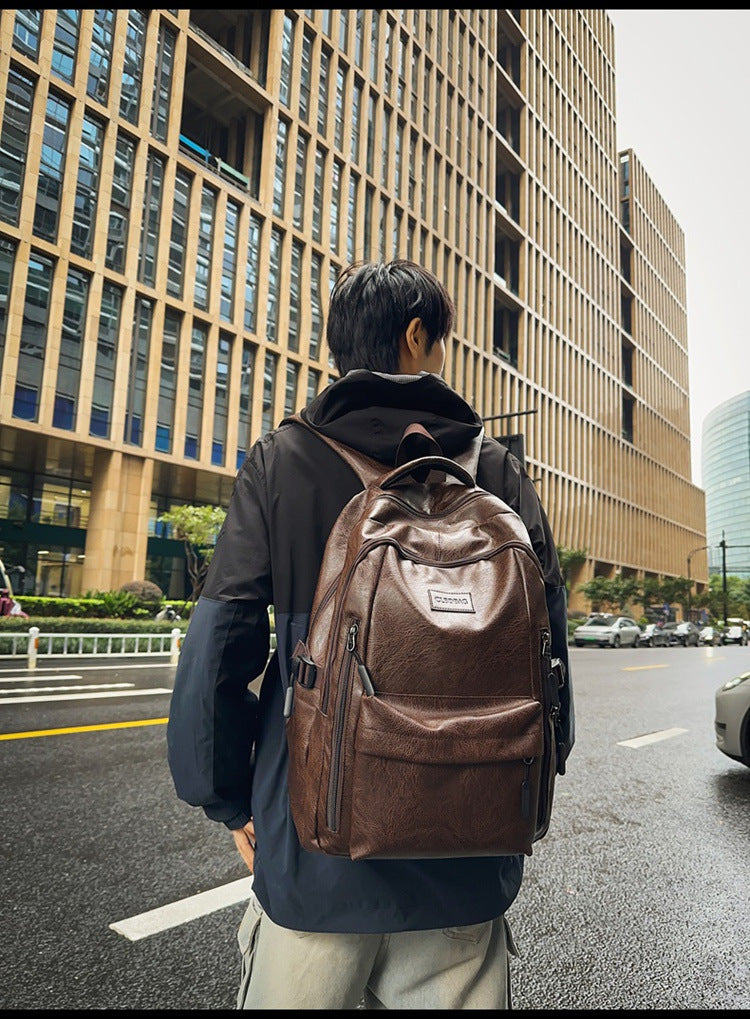 New soft leather retro men's and women's shoulder bag high school students college students large capacity schoolbag trendy cool all-match backpack wholesale