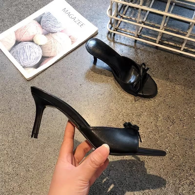 Simple and Sweet Bow-Knot Stiletto Sandals for Women, 2026 Summer New Style, Round-Toe Open-Toe Single-Strap High Heels