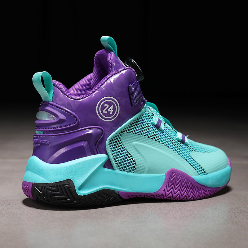 Children's Basketball Shoes, Boys' Shoes, Spring 2026 New Style Rotating Buckle Sports Shoes, Medium and Large Children's Non-Slip and Wear-Resistant Running Shoes