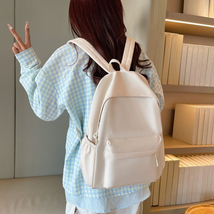 Solid Color Simple Backpack with Printable Logo Casual Canvas Backpack Large Capacity Junior High School Student High School Student Bag