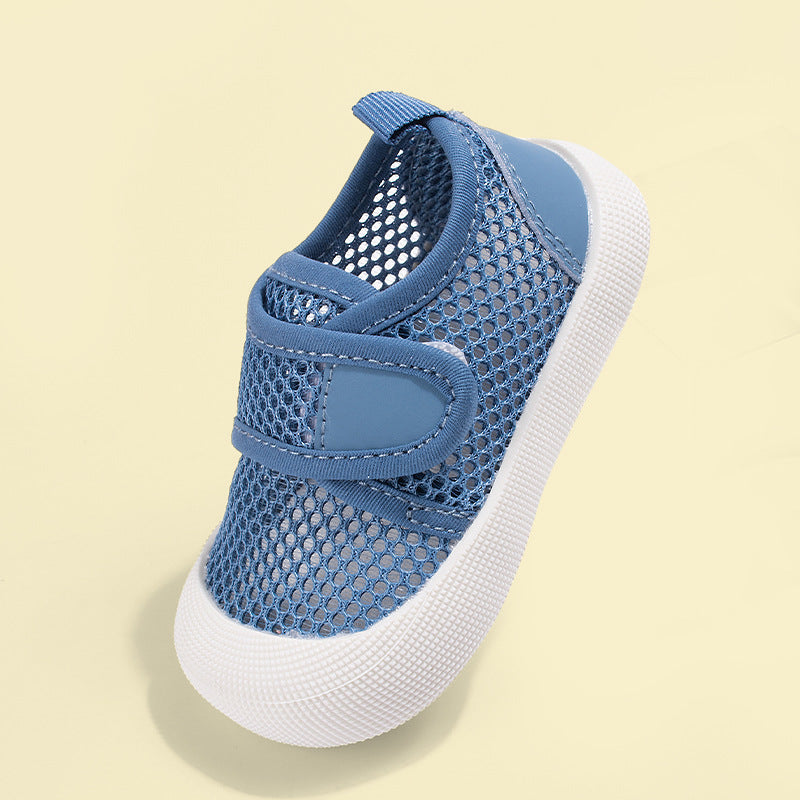 Summer New Children's Shoes with Velcro Straps, Hollow Breathable Mesh Shoes, Casual Soft-Soled Barefoot Shoes, Boys' and Girls' Sports Shoes
