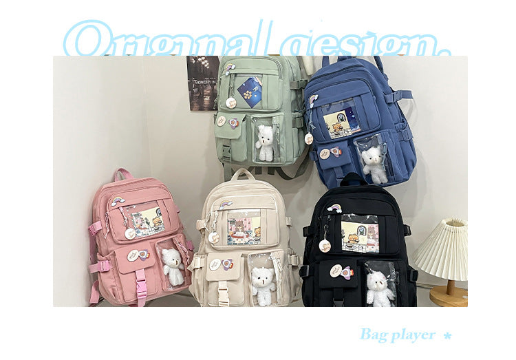 Korean Style Fresh and Cute Junior High School Backpack Women's Large Capacity Casual Schoolbag for Primary School Students Lightweight Storage Campus Backpack