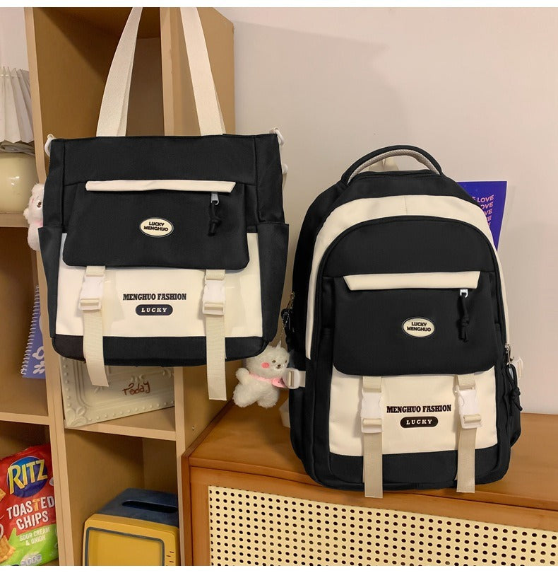 Korean Style Contrast Color Cute Backpack Female College Student Campus Style Schoolbag Japanese Style Junior High School Senior high school Large Capacity Backpack