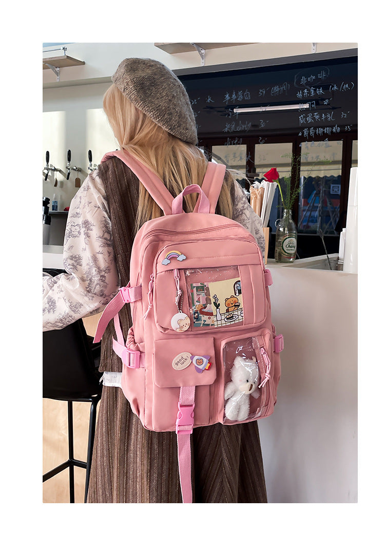 Korean Style Fresh and Cute Junior High School Backpack Women's Large Capacity Casual Schoolbag for Primary School Students Lightweight Storage Campus Backpack