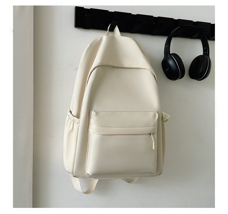 Solid Color Simple Backpack with Printable Logo Casual Canvas Backpack Large Capacity Junior High School Student High School Student Bag