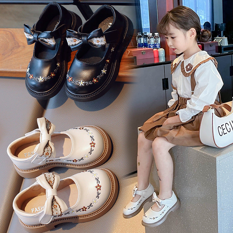 Girls' 2023 Spring and Autumn new small leather shoes children's soft bottom non-slip Korean retro single-layer shoes middle and big children princess shoes