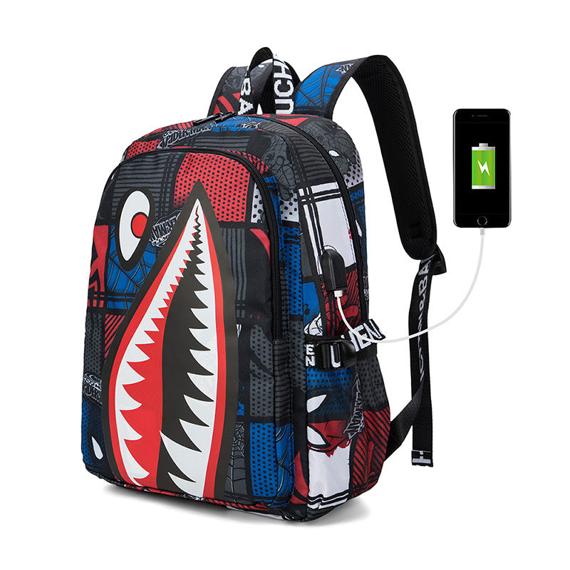 Cross-border Oxford Shark Schoolbag Primary School Grade 4, 5 and 6 Large Capacity Backpack Personalized Simple Backpack for Men