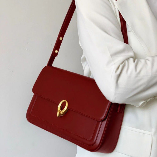 High Texturity Red Retro Bride Wedding Bag 2024 New Entry Luxury Commuter Underarm Bag French Niche Handbag