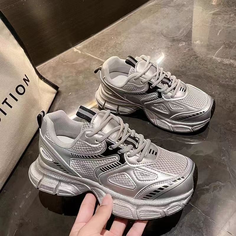 Girls' Sneakers Spring/Summer 2025 New Model for Older Children, Silver Mesh Summer Running Shoes, Kids' Shoes, Dad Shoes