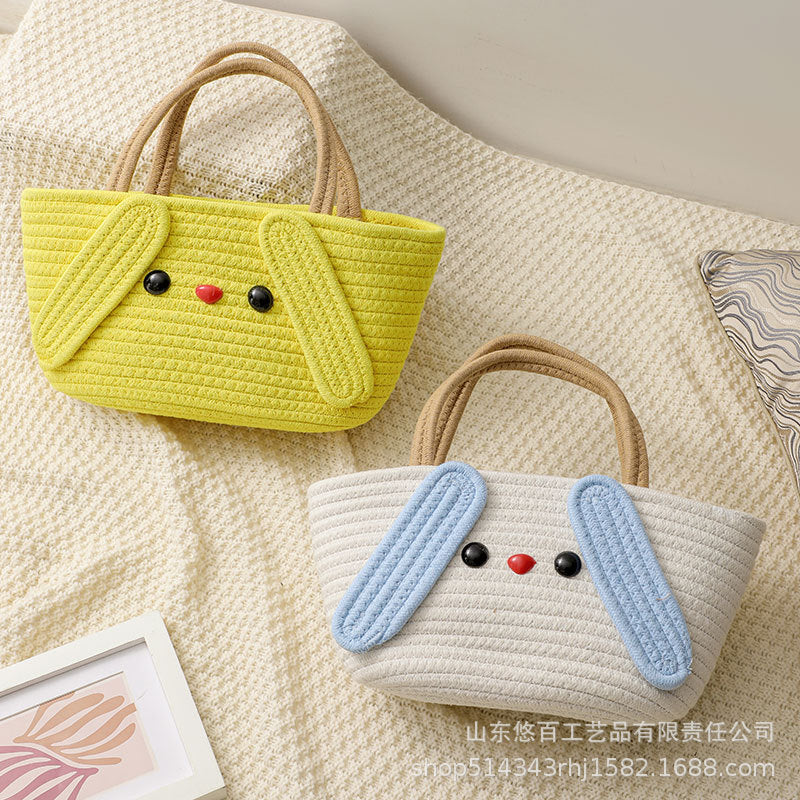 Cute Baby Souvenir, Cute Dog Cotton Thread Woven Bag, Hand-Held Cartoon Small Fresh Basket Bag, Hand-Held Women's Bag