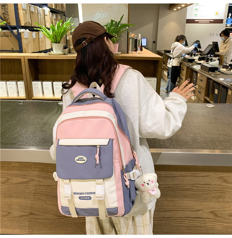 Korean Style Contrast Color Cute Backpack Female College Student Campus Style Schoolbag Japanese Style Junior High School Senior high school Large Capacity Backpack
