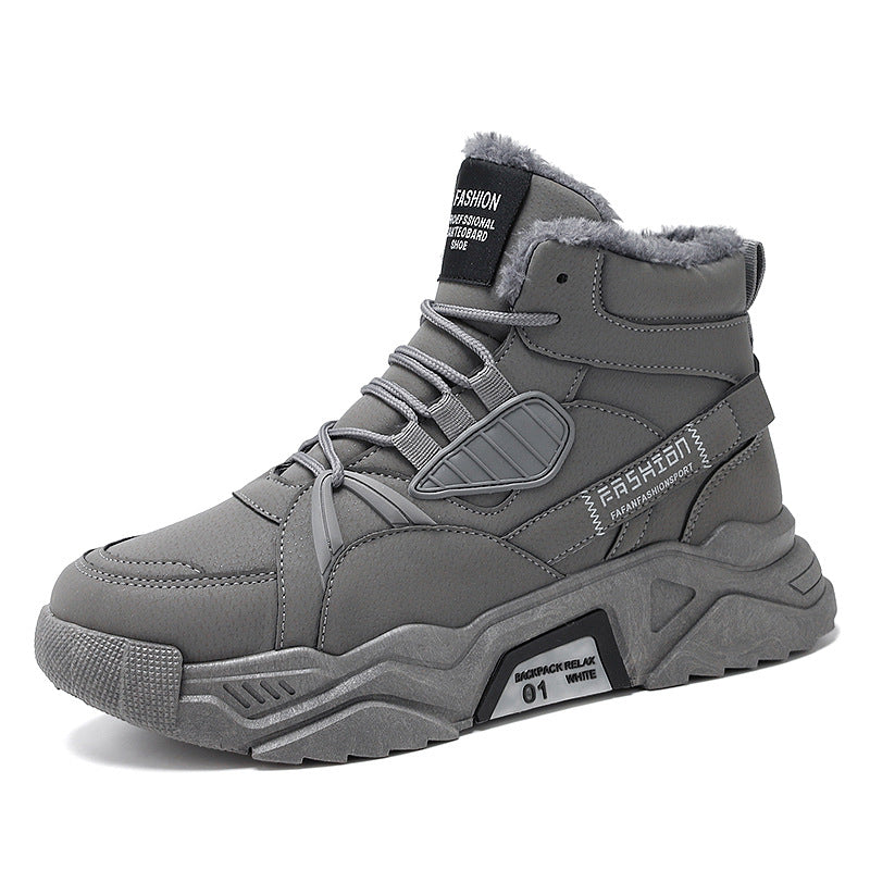 Winter fleece-lined cotton shoes men's high-top work shoes outdoor snow shoes large cotton warm shoes sneaker casual shoes men's shoes