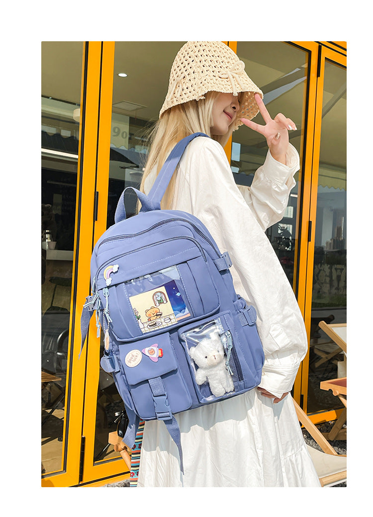 Korean Style Fresh and Cute Junior High School Backpack Women's Large Capacity Casual Schoolbag for Primary School Students Lightweight Storage Campus Backpack