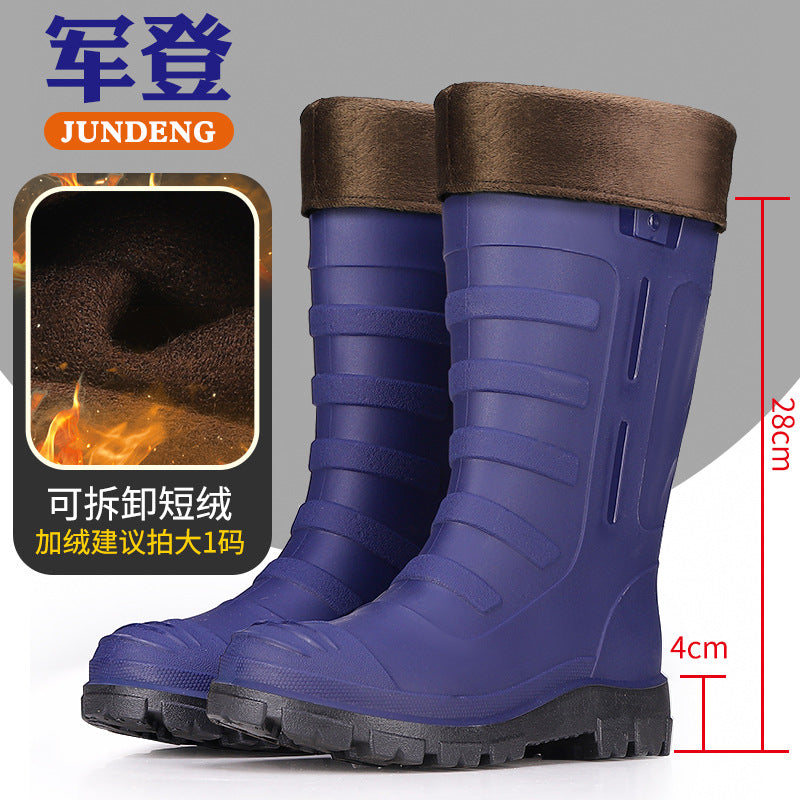 Mid-Calf Fashionable Rain Boots for Men, Thickened and Wear-Resistant Outdoor Waterproof Boots for Fishing, Non-Slip Water Shoes and Velvet Rain Boots