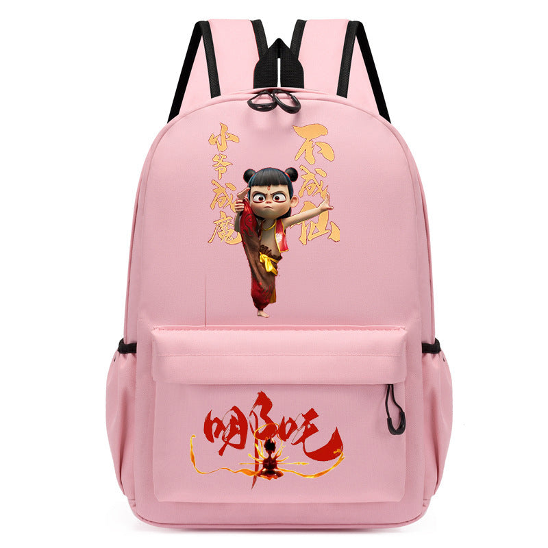Douyin's New Nezha Cute Printed Kindergarten Girls Pink School Bag Children's Campus Outdoor Backpack