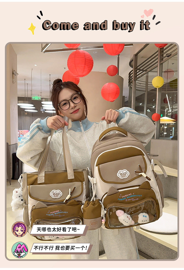 College Style School Bag Three-Piece Set for Girls with Good Looks and Versatile DIY Girl Pain Bag Student Class Backpack Tutoring Bag