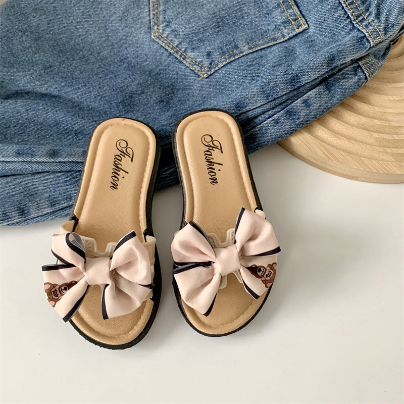 Summer Bear Bow Girls' Slippers Indoor and Outdoor Home Children's Slippers Soft Bottom Comfortable Cute Girls' Sandals