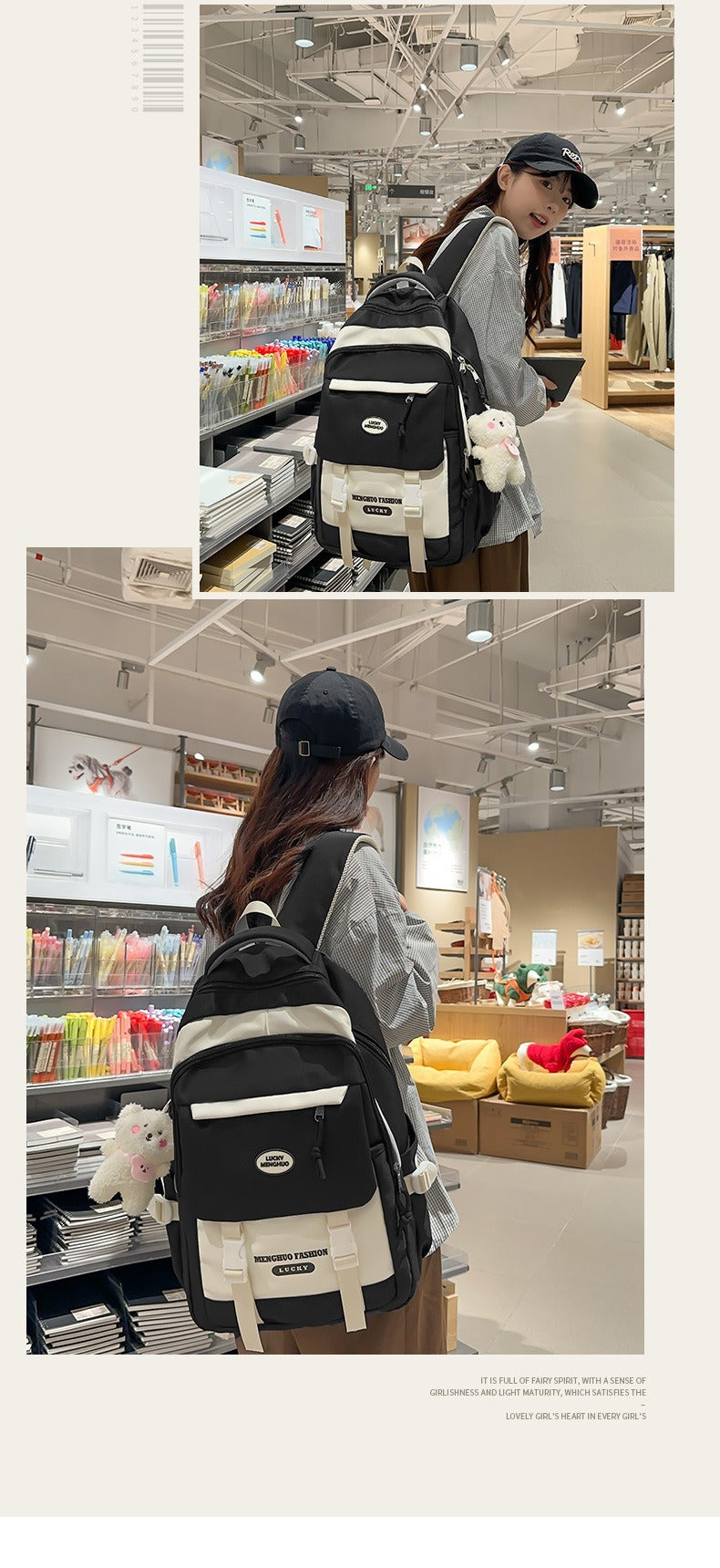 Korean Style Contrast Color Cute Backpack Female College Student Campus Style Schoolbag Japanese Style Junior High School Senior high school Large Capacity Backpack