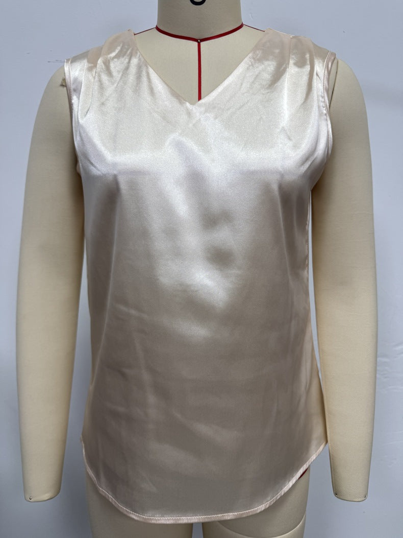 2026 Amazon European and American Cross-Border Women's Clothing Satin Suit Sleeveless Elegant Commuter Vest Base Top