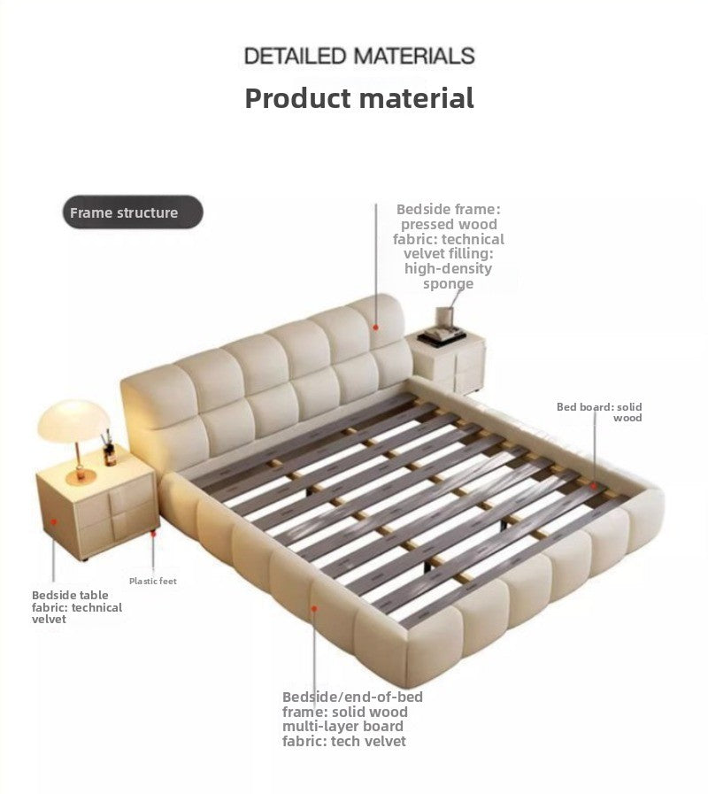 Base de Cama Moderna de Lujo con Diseño de Nube, Cama de Tela Bouclé Suave con Cabecera Acolchada, Cama Tapizada Tamaño Queen, Muebles de Dormitorio