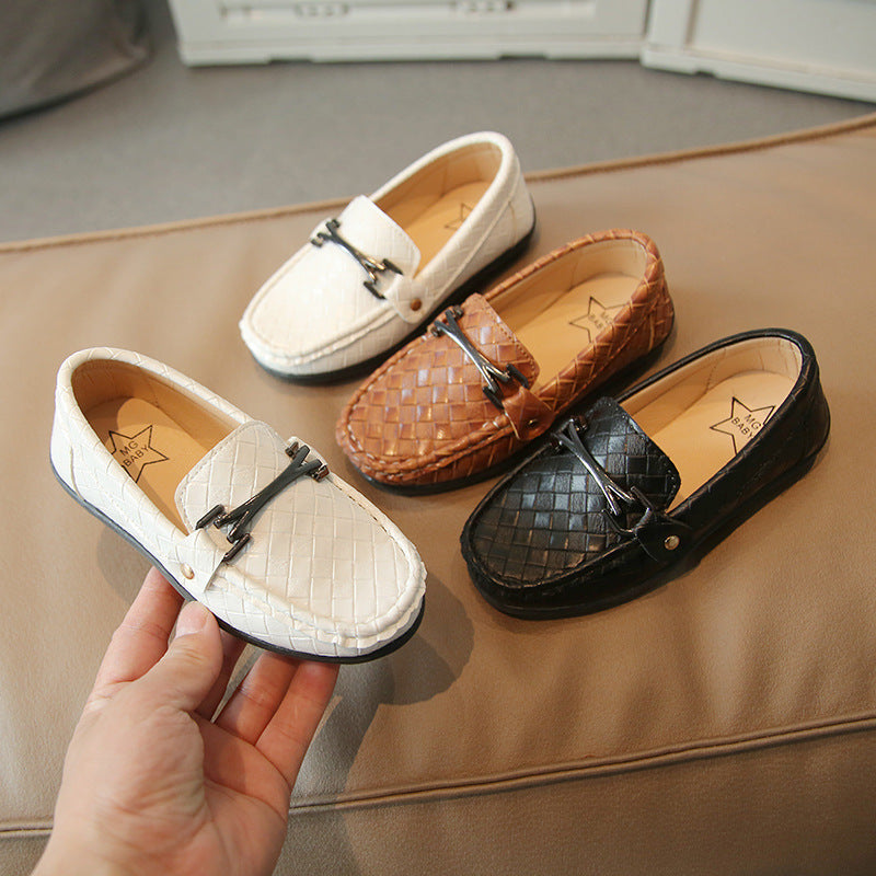 Children's retro leather shoes Children's slip-on boys' peas shoes 2022 autumn new children's shoes wholesale sewing shoes