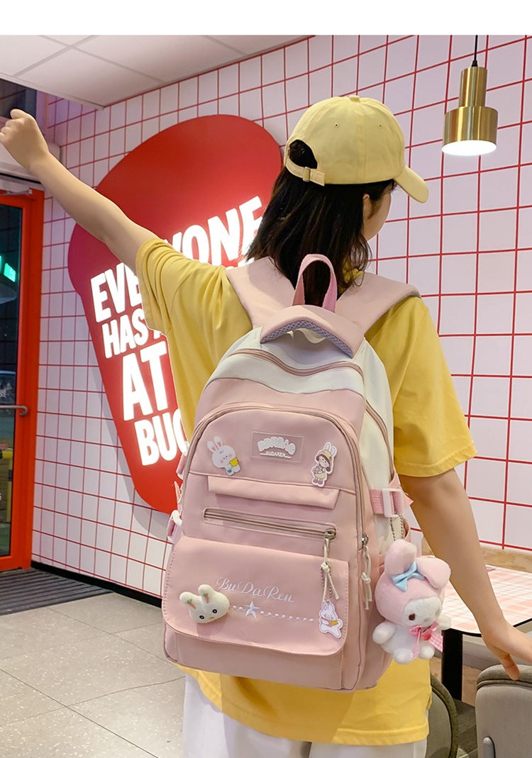 Student Bag Junior High School Student High School Student Backpack Large Capacity Nylon Breathable Comfortable Women's Backpack Canvas Bag