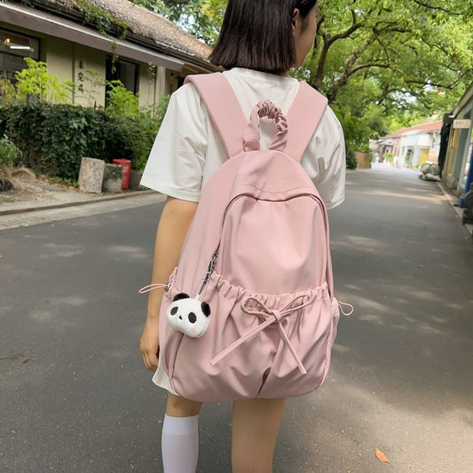 Good-Looking Girl's Backpack, New Bow, Large Capacity, High School Student's School Bag, Simple Casual Travel Bag