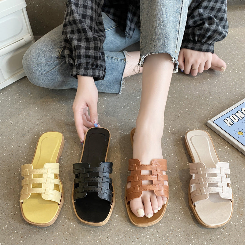 AliExpress Lazada Amazon Slippers Women's Summer Internet Popular Flat Bottom Slippers for Outer Wear Mesh Beach Sandals and Slippers for Women