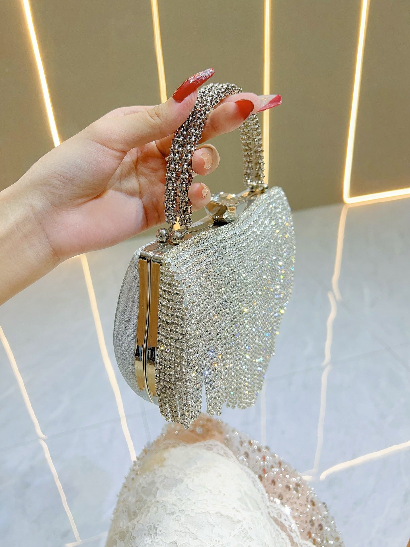 New Cross-Border Hot-Selling Women's Bags, Light Luxury Tassel Evening Bags, Women's Handbags, High-End Full-Diamond Handbags