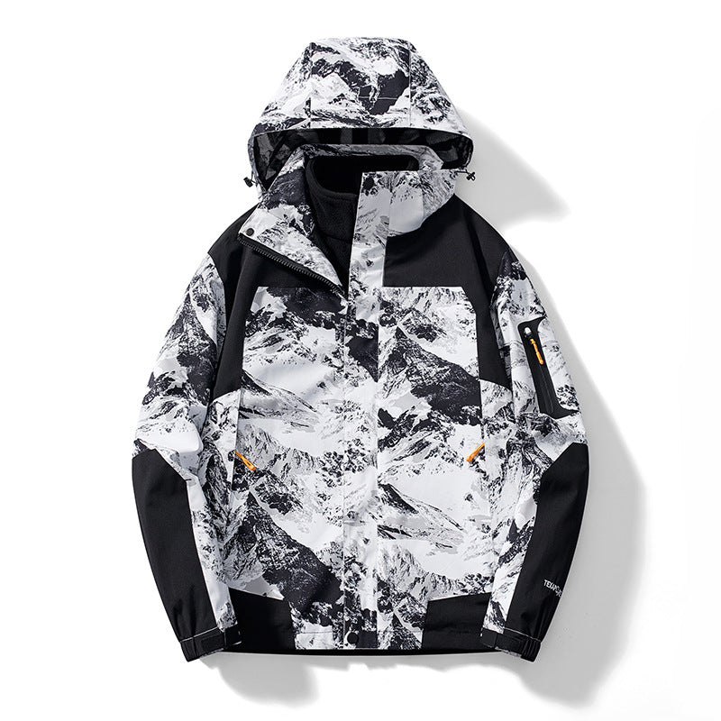 Women's Three-In-One Detachable Winter Velvet Thickened Outdoor Mountaineering Jacket Men's Waterproof Jacket Trendy