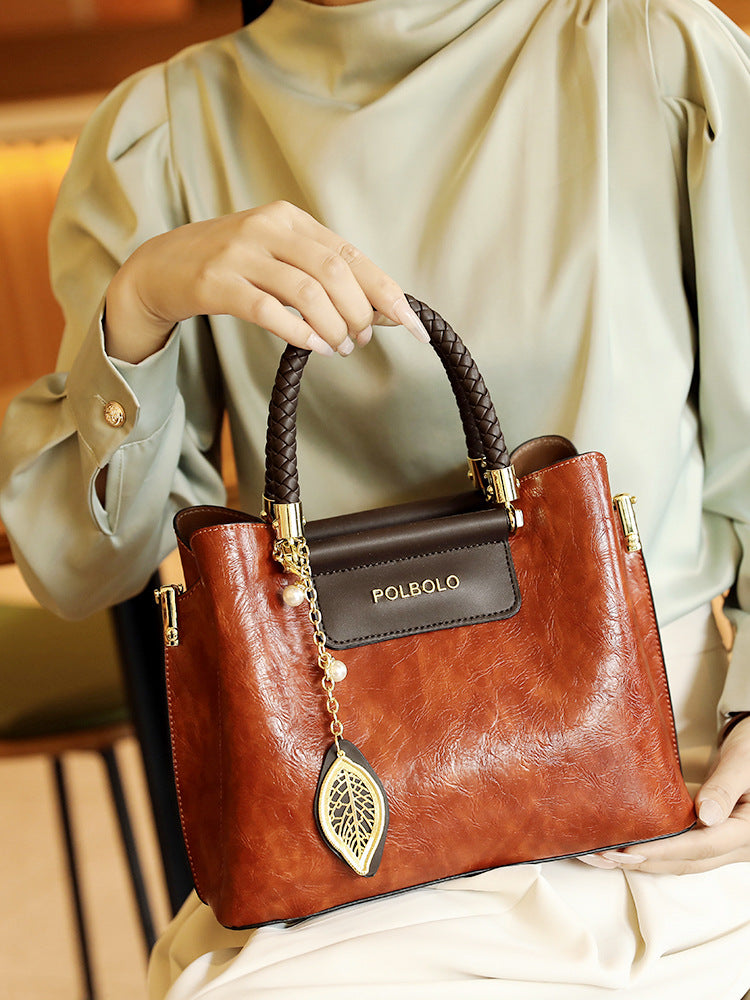 Hd Light Luxury Genuine Leather Bag for Women 2025 New Single Shoulder Bag for Middle-Aged Ladies and Mothers Large Capacity Versatile Handbag