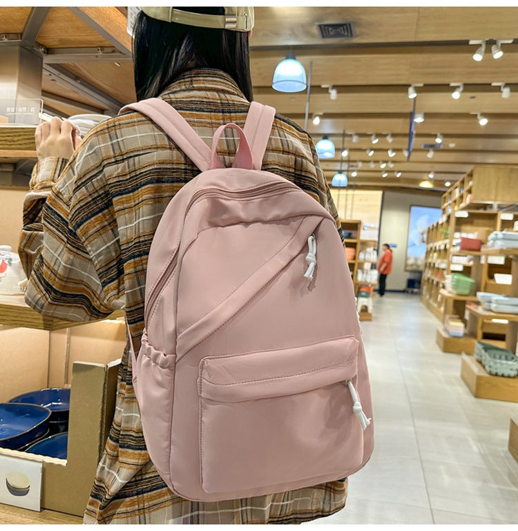 New Large Capacity Primary School Junior High School Students' Casual Schoolbag Japanese Style Fashion Simple Solid Color Travel Backpack
