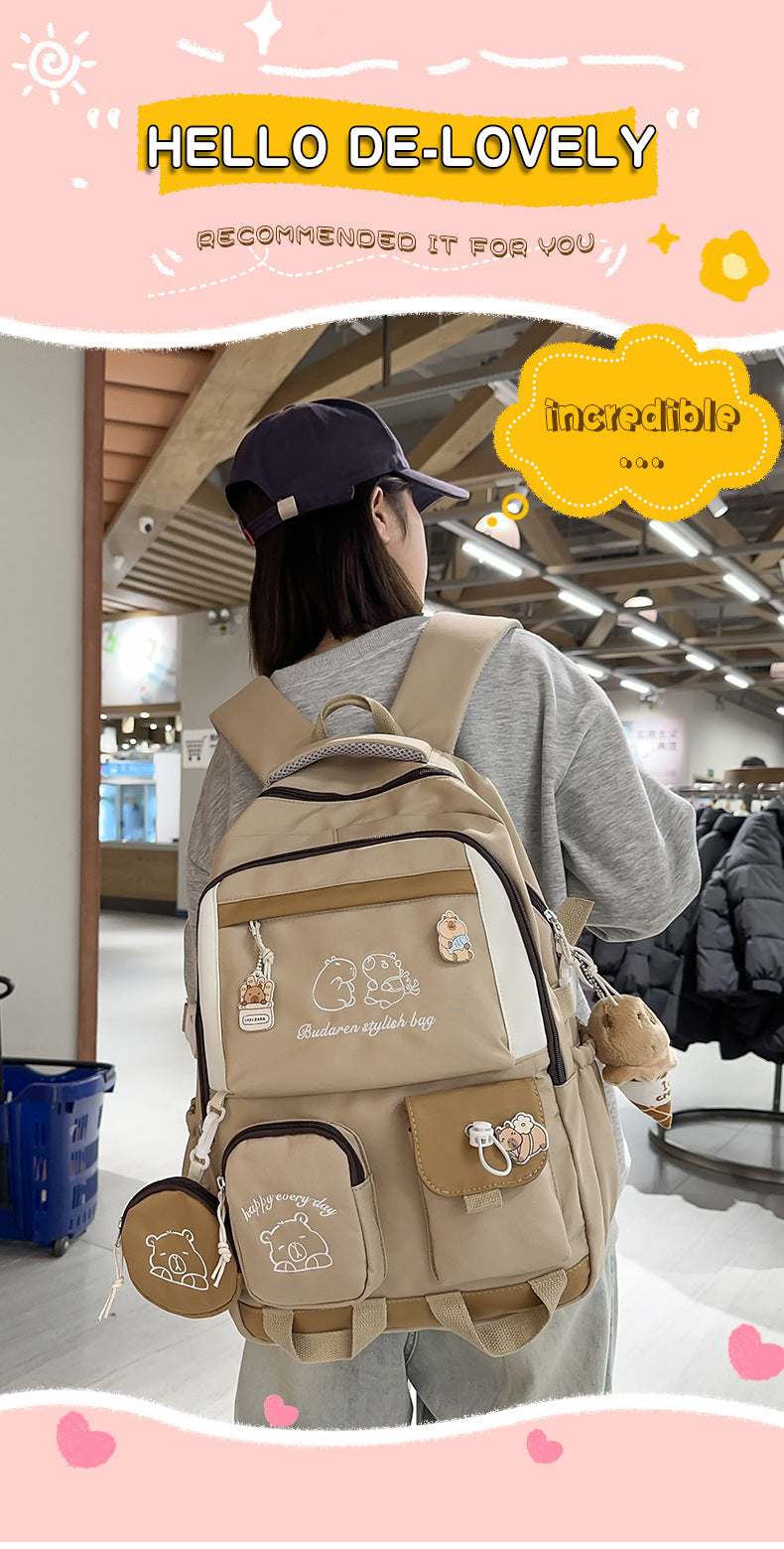 Ins Style School Bag for Girls, Versatile Color-Blocking Large-Capacity Backpack for Middle School and High School Students, Campus Style