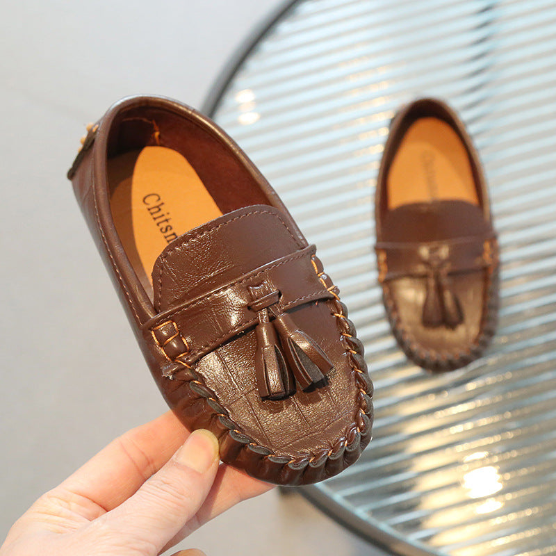 Korean-style casual soft-soled children's peas shoes beef tendon sole baby toddler shoes boys and girls leather shoes children's shoes wholesale