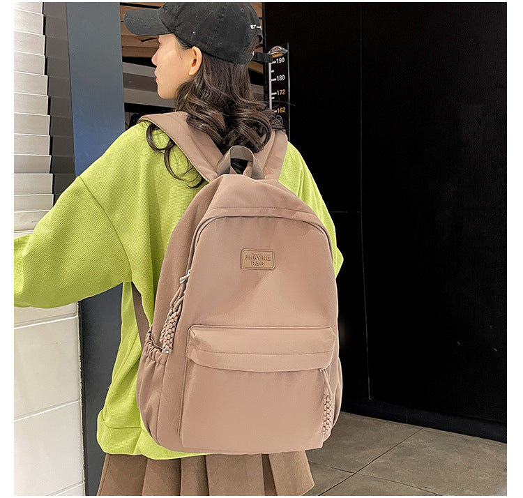 Schoolbag Women's 2024 New Large Capacity High School Student Backpack Solid Color Simple All-match Women's Bag Class Student Backpack