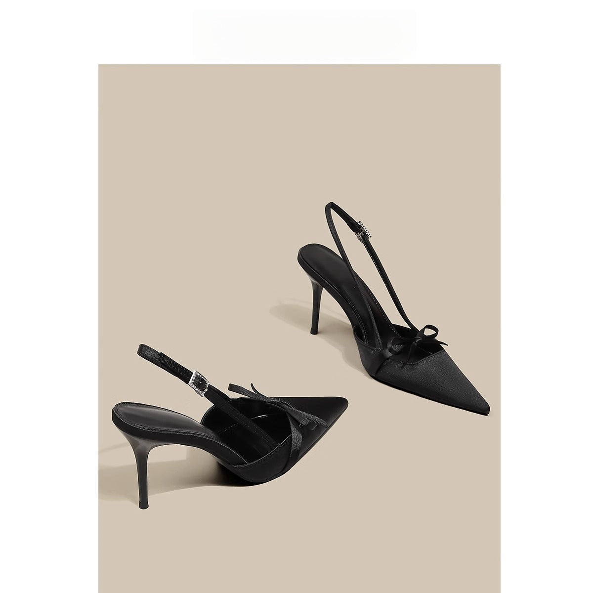 Bow-tied Sandals Women's Summer Gentle Style Dress Cheongsam National Style Elegant Pointed Stiletto Heel Black High-heeled Shoes