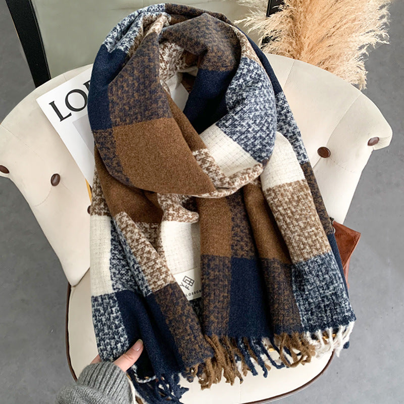 Plaid scarf women's winter high-end feeling thick warm scarf contrast color Korean version of Joker student winter explosions wholesale