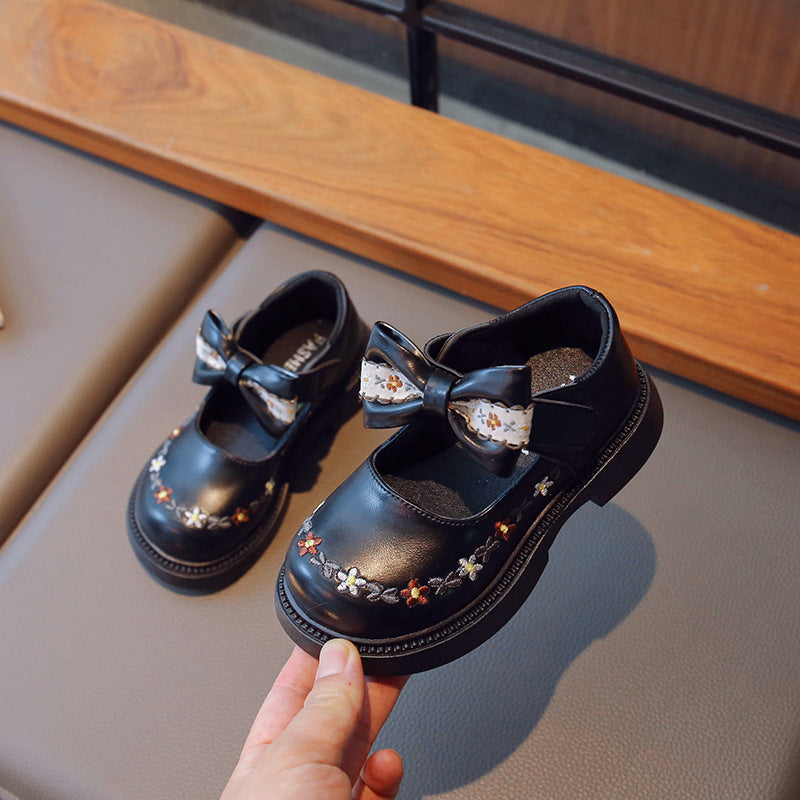 Girls' 2023 Spring and Autumn new small leather shoes children's soft bottom non-slip Korean retro single-layer shoes middle and big children princess shoes