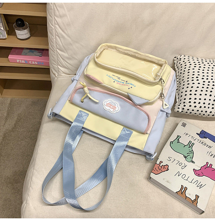 College Style School Bag Three-Piece Set for Girls with Good Looks and Versatile DIY Girl Pain Bag Student Class Backpack Tutoring Bag