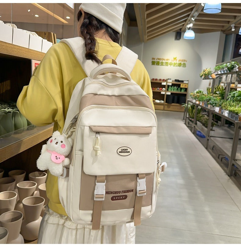 Korean Style Contrast Color Cute Backpack Female College Student Campus Style Schoolbag Japanese Style Junior High School Senior high school Large Capacity Backpack