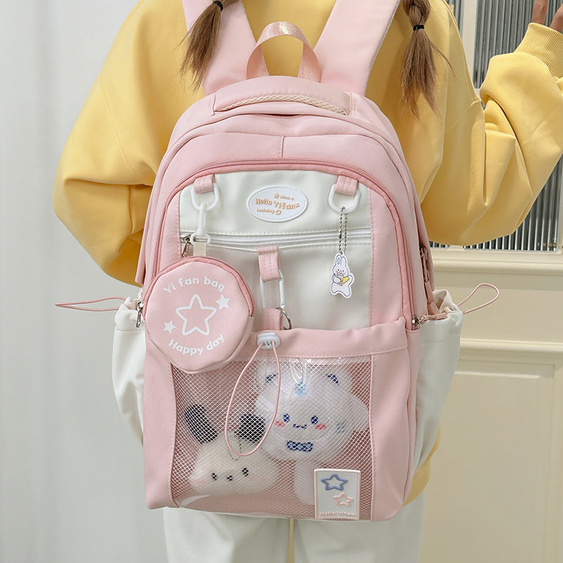 Cute Girl's Pain Bag Backpack Star Girl's Senior high school College Student Schoolbag Large Capacity High-value Backpack